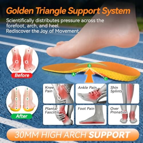 Arch Support Insoles – Lightweight & Breathable, Shock Absorbing, Reduce Fatigue, Relieve Foot Discomfort for Sports, Plantar Fasciitis Insoles for Men & Women Work Boot Insole (Size L) - Thumbnail 3