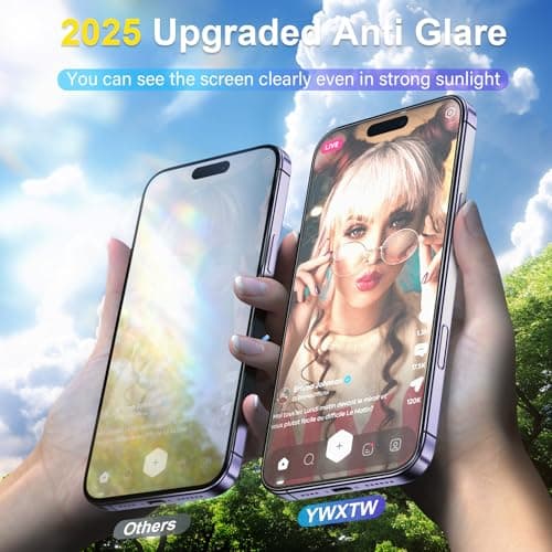 YWXTW 2 Pack for iPhone 17 Matte Screen Protector 6.3 Inch + 1 Set Camera Lens Protector, [1S Pull-Out] Anti Glare Anti Fingerprint 17 Glass Screen Protector, Bubble Free, Smooth as Silk - Thumbnail 2