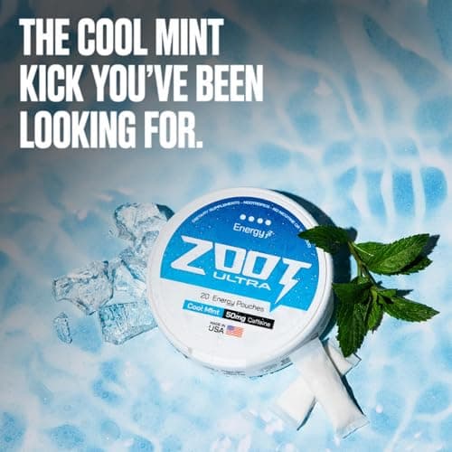 Zoot Pouches | Ultra Focus & Energy Blend | Cool Mint - 20 Pouches | 50mg Caffeine, Alpha GPC, L-Tyrosine, L-Theanine | 1 Pack | Made in USA - Thumbnail 6