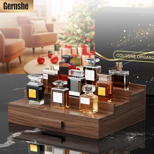 Gernshe Solid Walnut Cologne Organizer for Men,Cologne Stand,3 Tier Wooden Cologne Holder Shelf Display,Perfume Stand Organizer with Drawer Storage,Gift for Men Dad Husband,Mens Valentines Day Gifts - Thumbnail 6