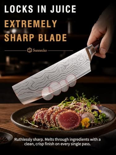 Sunnecko Japanese Nakiri Knife 7 Inch - 12° Edge Carbon Steel Chef Knife for Meat Vegetable Cutting Japanese Style, Full Tang Forged Blade Knife with Sheath, Kitchen Gift for Father Home Cooks & Pros - Thumbnail 4