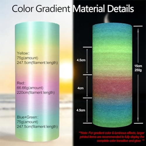 Rainbow Glow in The Dark 1.75mm Gradient PLA Filament with Smooth Surface, Bright Luminous Rainbow 3D Printer Filament, 1kg (2.2lbs) Plastic Spool 3D Printing PLA Filament Rod - Thumbnail 3