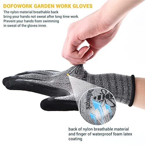 DOFOWORK Gardening Gloves - 6 Pair Gardening Gloves for Women/Men, Breathable Natural Latex Garden Glove with Grip, Outdoor Protective Working Glove for Weeding, Raking and Pruning - Black & Green - Thumbnail 3