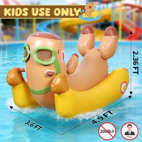 Capybara 72'' Pool Float for Kids with Sprinkler, Inflatable Pool Float, 3-in-1 Water Toy Pool Raft & Rocking Rider, Summer Outdoor Water Toys for Yard, Pool & Beach - Thumbnail 2