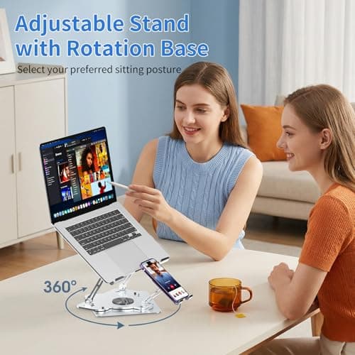 Laptop Cooling Pad with Detachable Fan & Cooler, 2-in-1 Laptop & Phone Stand, Adjustable Angle, 360° Rotatable Base, Carbon Steel, Ultra-Quiet & Super Sturdy for Laptop (Silver Gray) - Thumbnail 5