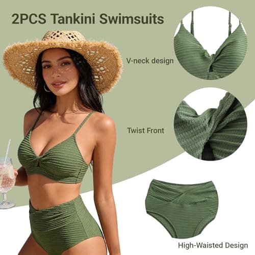 Bolsamila Waisted Halter Tie Back Swimsuit Bikini Set 2 Piece (US, Alpha, X-Large, Regular, Regular, Green) - Thumbnail 4