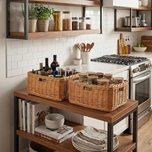 StorageWorks Pantry Baskets, Willow Storage Baskets for Organizing, Shelves, Pantry Organizers and Storage, Light Brown, 16 ½"L x 13"W x 7 ½"H - Thumbnail 6