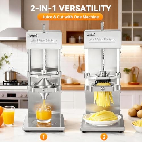 Newhai Electric 2 in 1 Commercial French Fry Cutter & Juicer, Heavy Duty Automatic Potato Cutter & Orange Lemon Juicer, 304 Stainless Steel with 3 Dicer Blade 110volt - Thumbnail 2