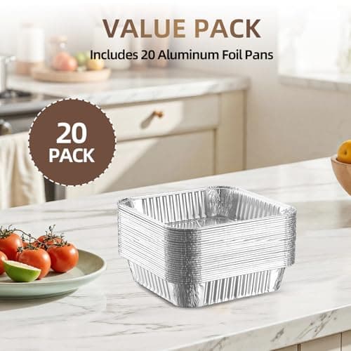 DORARA 8x8 Square Aluminum Baking Cake Pans with Lids - 20 Pack Foil Pan For Cooking, Heating, Baking Cakes, Storing, Roasting or Homemade Breads - Aluminum Baking Pans Disposable - Bottom: 6.5x6.5 - Thumbnail 5