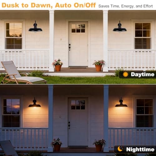 16 Inch Dusk to Dawn Gooseneck Barn Light, 2-Pack Extra Large Farmhouse Porch Lamps, Industrial Vintage Anti-Rust Stain Black Wall Mount Outdoor Fixture with Photocell for Exterior Courtyard Barn Shed - Thumbnail 3