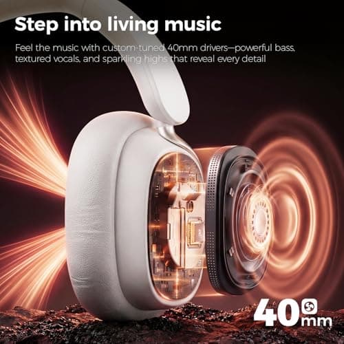 havit Noise Cancelling Headphones Over Ear, Wireless Bluetooth Headphones with 132H Playtime, Fast Charge 5 Min=5H, Foldable, Dual Device, with Mic for Travel Work Office, Gray - Thumbnail 5