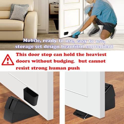 HOOFUS Adjustable Spring Large Door Stop,Heavy Duty Tall up to 3.14 inches Wedge Door Stoppers for Bottom of Door,Stainless Steels Door Holder (Black Brushed, 2 Pack) - Thumbnail 6