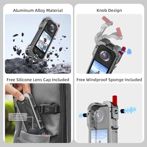 Flymile Insta 360 X5 Utility Cage/Carrying Case (Frame + Lens Cap) Lens Guard/2 Pack Screen Protector Accessories Kit, Tempered Film Glass Metal Cover Portable Bag for Insta360 X5 Protective Bundle - Thumbnail 3