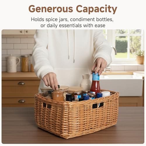 StorageWorks Pantry Baskets, Willow Storage Baskets for Organizing, Shelves, Pantry Organizers and Storage, Light Brown, 16 ½"L x 13"W x 7 ½"H - Thumbnail 4