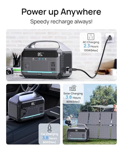 Solar Generator with Panel Included, Portable Power Station 600W with 80W Solar Panel, 288Wh LiFePO4 Battery with AC DC Outlets, Power Bank 2hrs Fast Charging, 7-Port Design for Emergency, Hurricane - Thumbnail 4