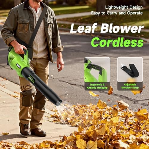 Leaf Blower Cordless, 650CFM Electric Leaf Blowers with 2 x 5.2Ah Batteries and Charger, 3 Speed Modes, 1 x Adjustable Shoulder Strap, Powerful Blowers for Lawn Care, Patio, Dust, Blowing Leaves - Thumbnail 5