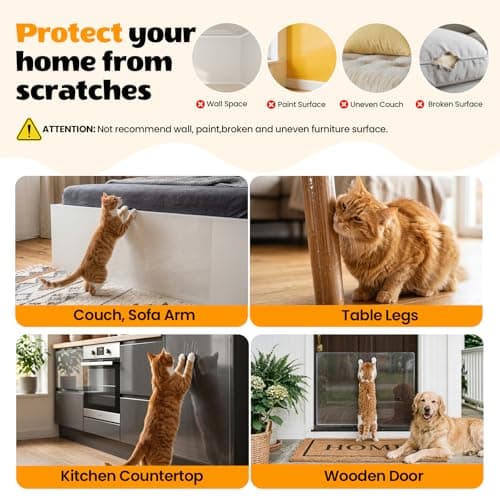 TOKACUTE 200" x 16.5" Anti Cat Scratch Furniture Protector, Single-Sided Sticky Couch Protector from Cats Claws, Couch Corner Guard Under Pet Claws, Thicken Viny Flexible Scratch Deterrent Tape - Thumbnail 5