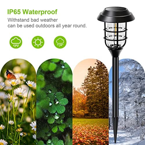 LETMY Solar Pathway Lights Outdoor, 8 Pack Bright Solar Lights Outdoor, IP66 Waterproof Auto On/Off Solar Garden Lights Solar Powered Landscape Lighting for Yard Patio Walkway Driveway Pathway - Black - Thumbnail 6