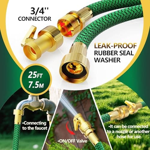 Non-Expandable Garden Hose 25ft, Flexible Water Hose with High-Density Fabric & Leak-Proof Metal Interface, Kink Resistant Wearproof Water Pipe for Gardening, Car Wash, Lawn, Yard - Thumbnail 5