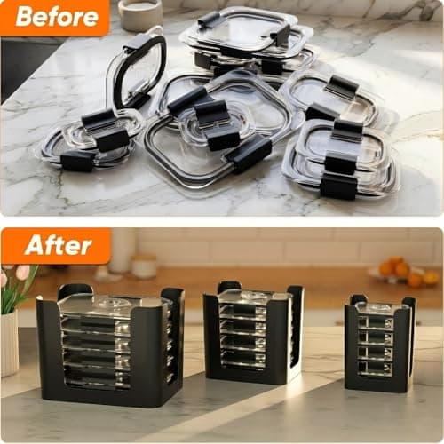 Black 3 Pack Food Container Lid Organizer for Rubbermaid Brilliance - Thumbnail 5
