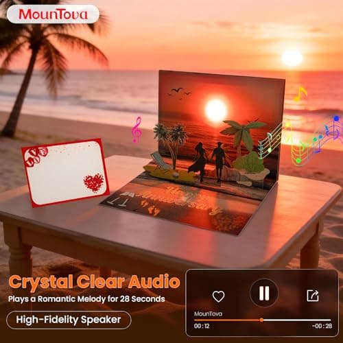 mountova Anniversary Card with Music and Lights, 3D Pop Up Happy Anniversary Cards for Women Men Wife Husband Couple, Beach Vacation Invitation Card for Him or Her - Thumbnail 2