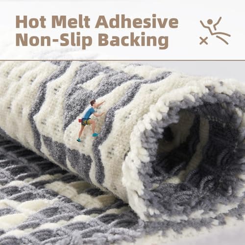 PADOOR-Waffle Bathroom Runner 24"x72", Super Absorbent Bath Mats for Bathroom, Machine Washable Non Slip Bath Rug with Tassels, Soft Bath Mat for Laundry Room, Bedroom, Grey & Cream, 2'x 6' - Thumbnail 5