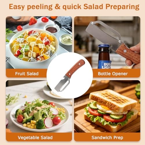 3 PCS Peeler with Wooden Handle, Bottle Opener, Vegetable Fruit Skin Peeling, Stainless Steel Blade Kitchen Tool - Thumbnail 5