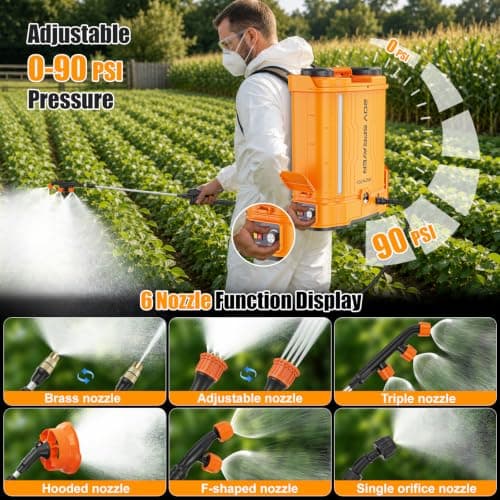 Rozlchar Backpack Sprayer 4.2 Gal Battery Powered, Compatible for DeWalt 20V Batteries(Tool Only), Electric Garden Sprayer with Mixing, 0-90 PSI Weed Sprayers with 6 Nozzles for Yard Lawn Farm - Thumbnail 3