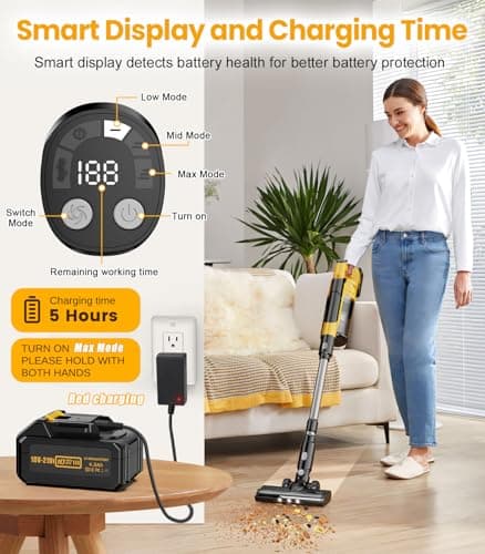 qimedo V1 Cordless Vacuum with Extra 8000mAh Battery, 700W Brushless Vacuum Cleaners for Home, 6 in 1 Electric Stick Vacuum withwith Hepa Filter, Best Cordless Vacuum for Pet Hair/Hardwood Floor - Thumbnail 6