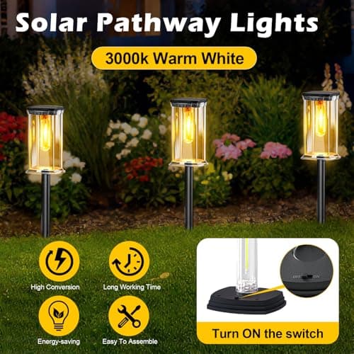 MAOKOT 12 Pack Solar Lights Outdoor,Solar Pathway Lights Waterproof GardenLight, Solar Lights Pathways LED Landscape Lighting for Walkway, Driveway, Path, Yard, Patio Decor, Warm White - Thumbnail 3