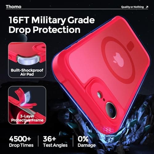 Thomo Magnetic for iPhone 17e Case/iPhone 16e Case, [Full Camera Protection] [Compatible with Magsafe] Military-Grade Shockproof, Anti-Fingerprint Translucent Matte Phone Case,Red - Thumbnail 5