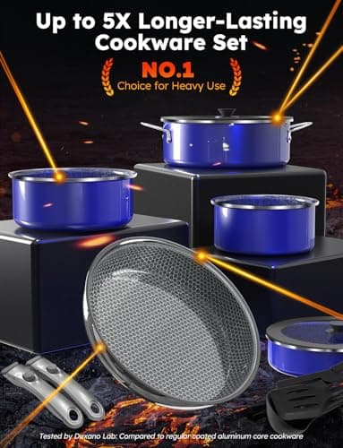 Pro DUXANO 12PC Pots and Pans Set&Hybrid 3-Ply Stainless Steel Skillet, High Heat Sear&Fry, 2-Layer Ceramic Nonstick Induction Cookware, 9H Scratch-Resistant&Anti-Warp,PFAS Free,All Cooktop/Dishwasher - Thumbnail 2