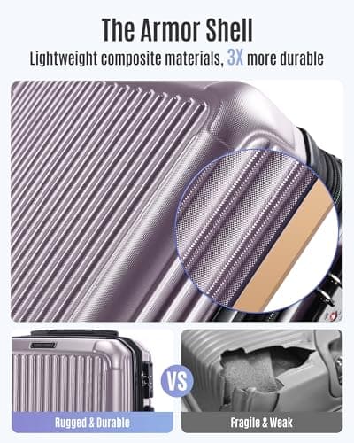 LIGHT FLIGHT Carry On Luggage 22x14x9 Airline Approved, Durable Hard Shell Carry On Suitcases with Wheels, Expandable Hardside Lightweight Travel Luggage with TSA Lock 20 Inch Carry on, Rose Purple - Thumbnail 3