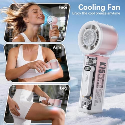 Portable Fan Rechargeable Oscillating Fans: Cruise Essentials 2026 Ice Cooling Fan 1-100 Power Wind - Handheld Fans Turbo with Flashing Light,Led Display - Fits Summer Outdoor Camping Cruise --PINK - Thumbnail 4