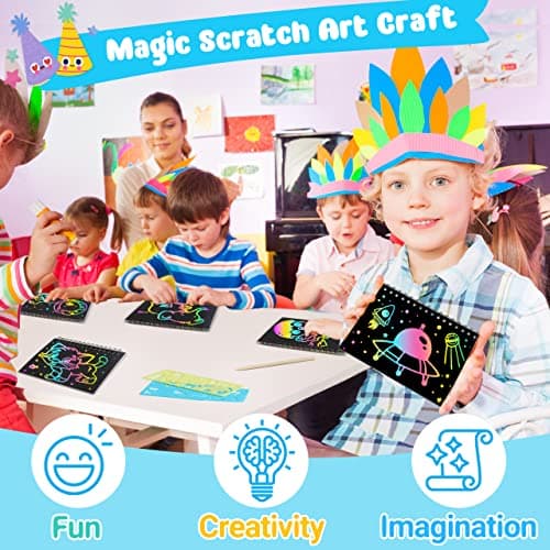 ZMLM 4 Pack Scratch Art Party Favors: Birthday Party Favors for Kids 4-8, Bulk Rainbow Scratch Notebook Paper Pads, Goodie Bags Stuffers Girls Boys Classroom Gifts Crafts Toys Easter Basket Stuffers - Thumbnail 4