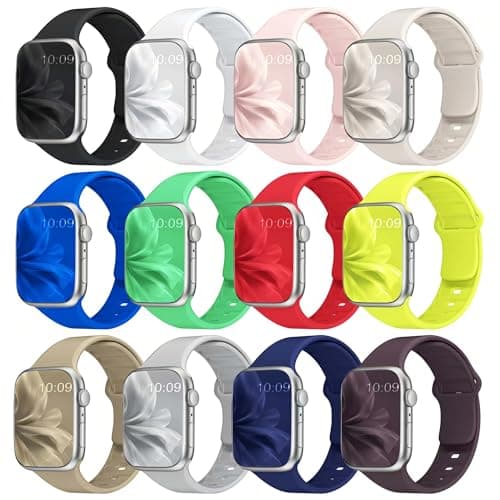 12 Pack Sport Bands Compatible with Apple Watch Band 38mm 40mm 41mm 42mm 44mm 45mm 46mm 49mm for Women Men,Soft Wristband Silicone Strap for iWatch Bands Series 11 10 9 8 7 6 5 4 3 2 1 Ultra SE