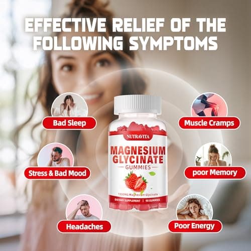 Magnesium Glycinate Gummies 1000mg with Magnesium L-Threonate,Chelated Magnesium Potassium Complex Supplement with VitD, B6, CoQ10, Calcium,Supports for Memory, Calm, Mood - 90 Gummies Strawberry - Thumbnail 3