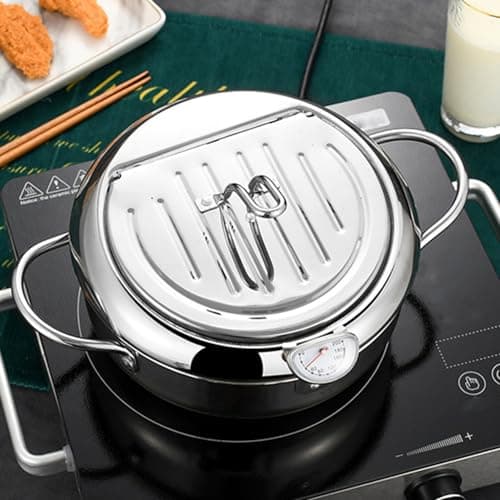 Deep Fryer Pot, 304 Stainless Steel Frying Pot with Temperature Control, Lid and Oil Drip Drainer Rack for Kitchen French Fries, Chicken Large Size 9.4 Inch/3.4 L Father's Day Gift - Thumbnail 4
