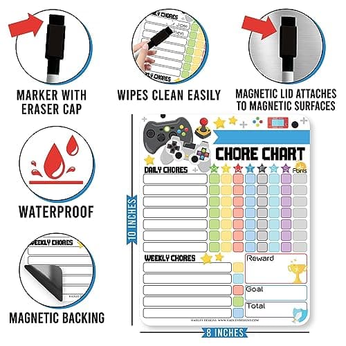 Hadley Designs Magnetic Chore Chart for Kids – Reward Chart for Kids, Dry Erase Responsibility Board for Children at Home, Fridge Behavior Tracker for Daily Weekly Task, Video Game Toddler Chore Board - Thumbnail 5