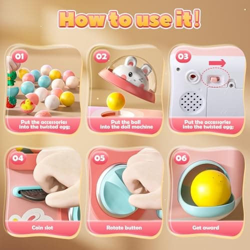 Skirfy Vending Machine Kids Toys Mini Claws Machine 12 Erasers Operated Gumball Prize Machine Maker Game Claws Machine Easter Game Sensory Toys Dolls Gifts（Pink） - Thumbnail 2