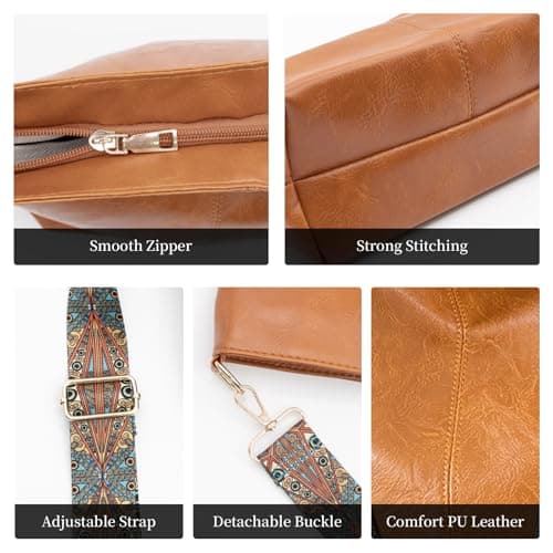 MaijjLyn Hobo Bags Vegan Leather Crossbody Bag Guitar Strap Shoulder Purses with Zipper Handbags for Women Work Vacation - Thumbnail 5