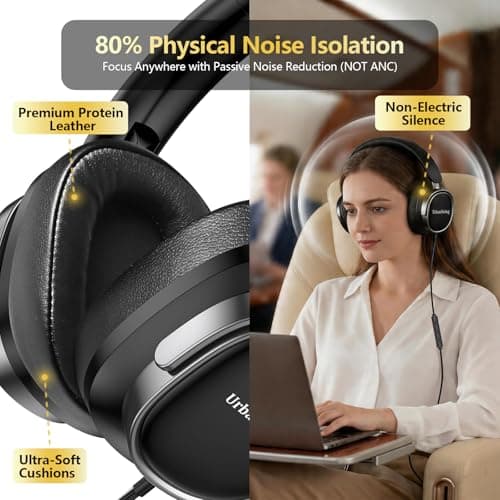 URBAN SWING W70 Wired Headphones Over Ear Headset with Mic, USB-C Adapter Plus 3.5mm Jack & Hardshell Travel Case, 4.9ft Extra-Long Braided Cord for iPad, iPhone 16/17, Samsung, PS5, Teens & Adults - Thumbnail 5