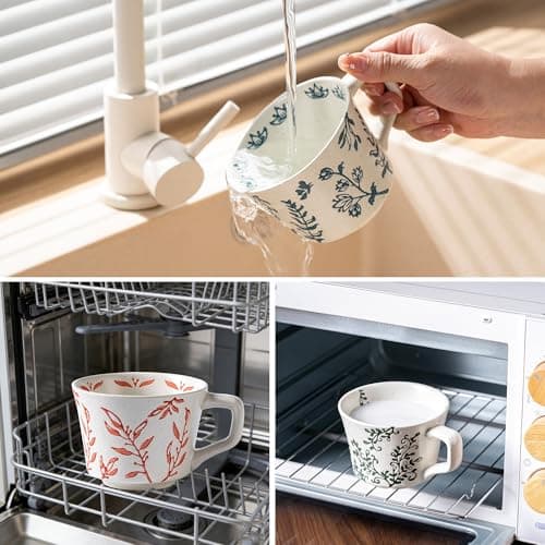 Ceramic Mug 11 oz Unique Luxurious Cup, Mug for Coffee Milk Latte Cappuccino Tea, Office Home Dishwasher Microwave Freezer Safe Stoneware Handmade Minimalis Cup Red - Thumbnail 4