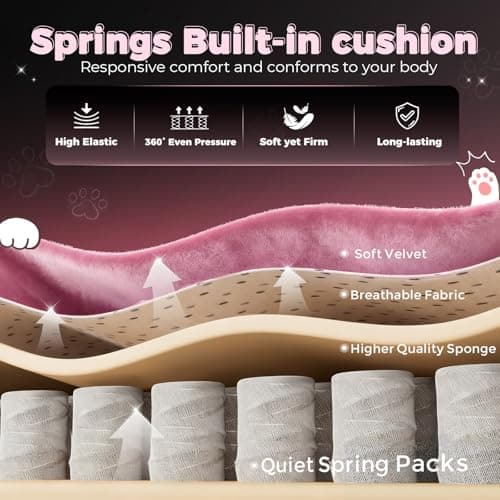 GTPLAYER Pink Gaming Chair Cute with Cat Ears Ergonomic Computer Chair with Cat Embroidery Adjustable Memory Foam Lumbar Support and Headrest Comfortable Reclining Office Chair Soft Velvet Fabric - Thumbnail 4