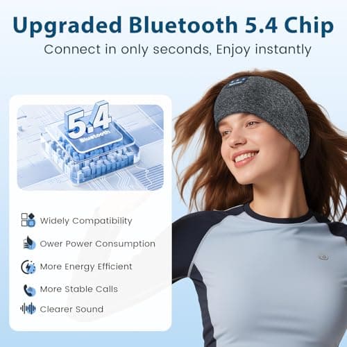 ZHENYEMEI Sleep Headphones Wireless Bluetooth 5.4 Headband, Sports Earphones Sleep Earbuds with HD Stereo Speaker Microphone for Workout Jogging Yoga Insomnia Air Travel Meditation Unique Gifts Gray - Thumbnail 5