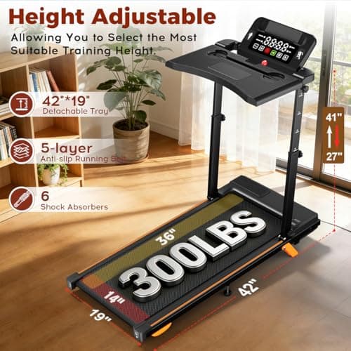 Advzon Treadmills for Home, Quiet Walking Pad Treadmill with 8% Incline, Foldable Electric Treadmill with Desk, 300lbs Weight Capacity Walking, Jogging, Running for Home Office - Thumbnail 2