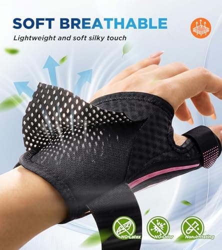 FITSOON Thumb Support Brace | Upgraded Thumb Spica Splint Stabilizer Pain Relief Night Support for De Quervain’ s Tenosynovitis Trigger Finger Arthritis Sprains | Breathable Fabric (Pink/Black, S/M _ Fit both hands) - Thumbnail 3