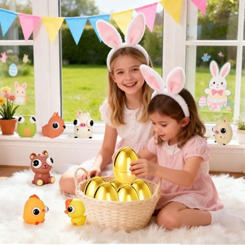 Aurdox 8 Pack Jumbo Golden Easter Eggs Fillers with Popping Eyes Fidget Toys, Squeeze Animals for Stress Relief, Easter Basket Stuffers & Easter Hunt Party Favors Classroom Prize Gifts for Kids - Thumbnail 6
