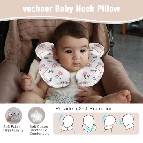 vocheer Baby Travel Pillow(Upgraded), Head and Neck Support Pillow for Pushchair, Car Seat,Stroller, Bouncer, Cotton, Hedgehog - Thumbnail 3
