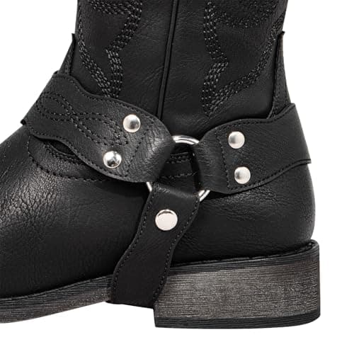 WrangWalker Square Toe Cowboy Boots for Women with Buckle Strap - Lightweight Wide Calf Western Cowgirl Boots with Cushion Insole, Black US 9.5 - Thumbnail 5